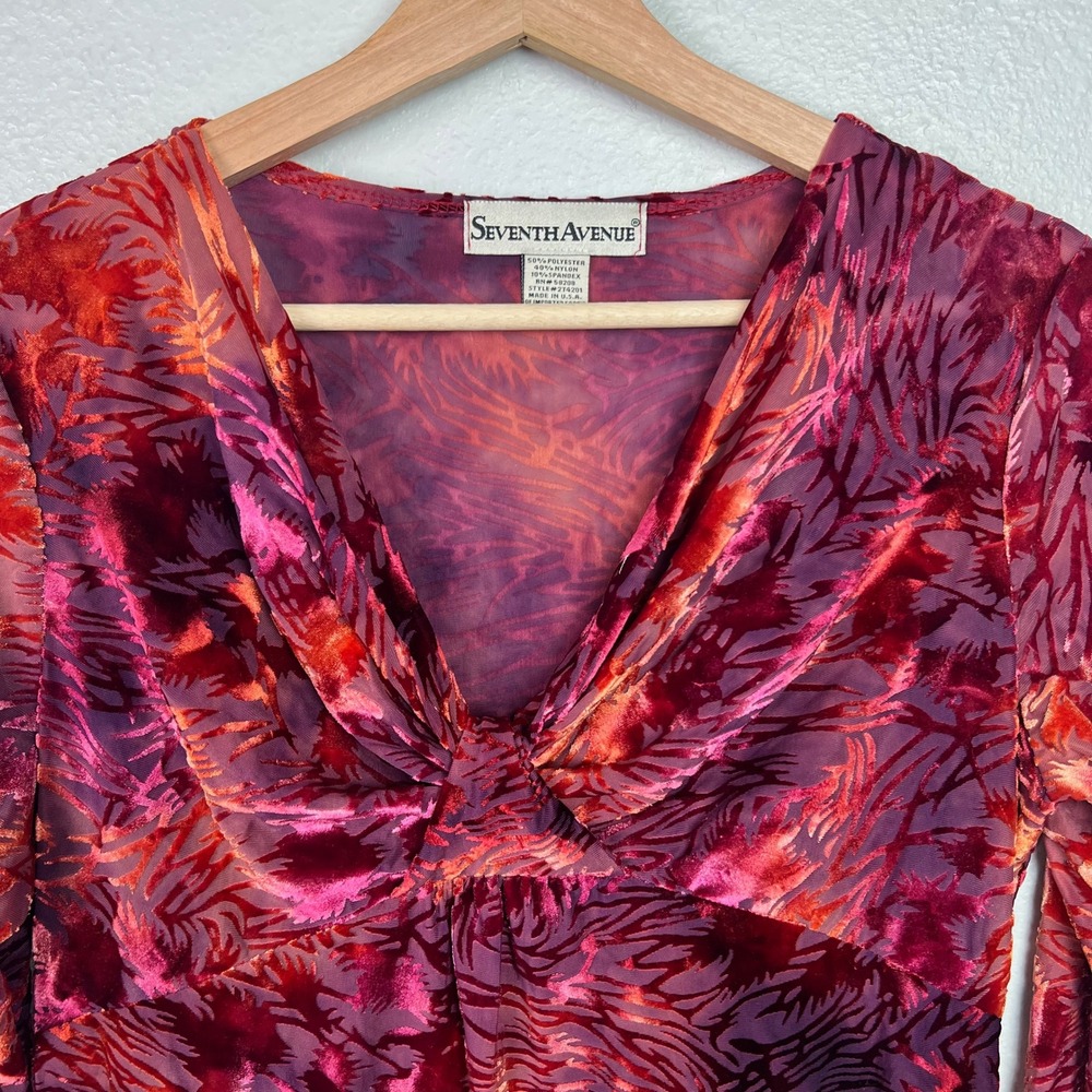 Y2K Babydoll Velvet Burnout Twist Front 3/4 Sleeve Top Womens Large Fairy Sheer - Picture 2 of 8